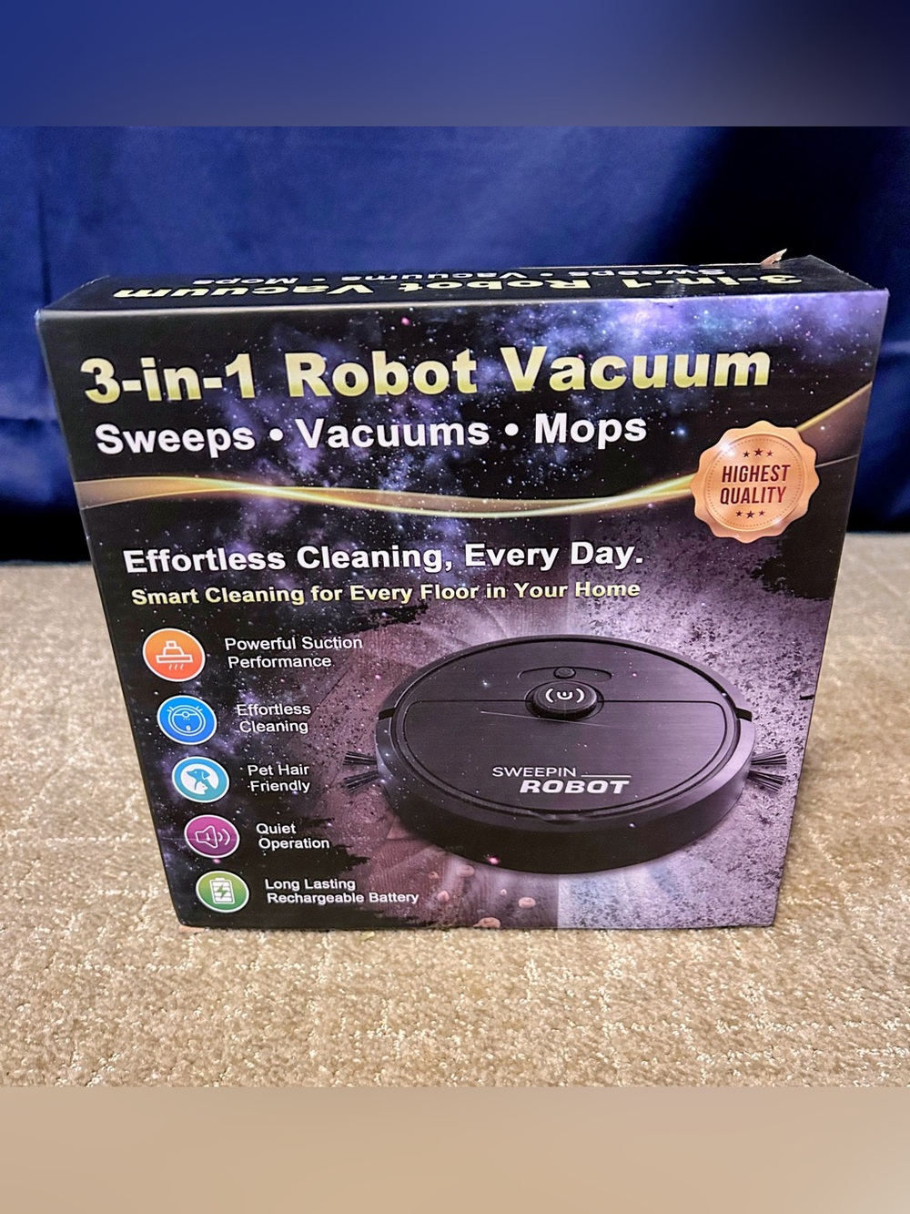 New MINI 3-in-1 Robot Vacuum Sweeps Vacuums Mops - Black